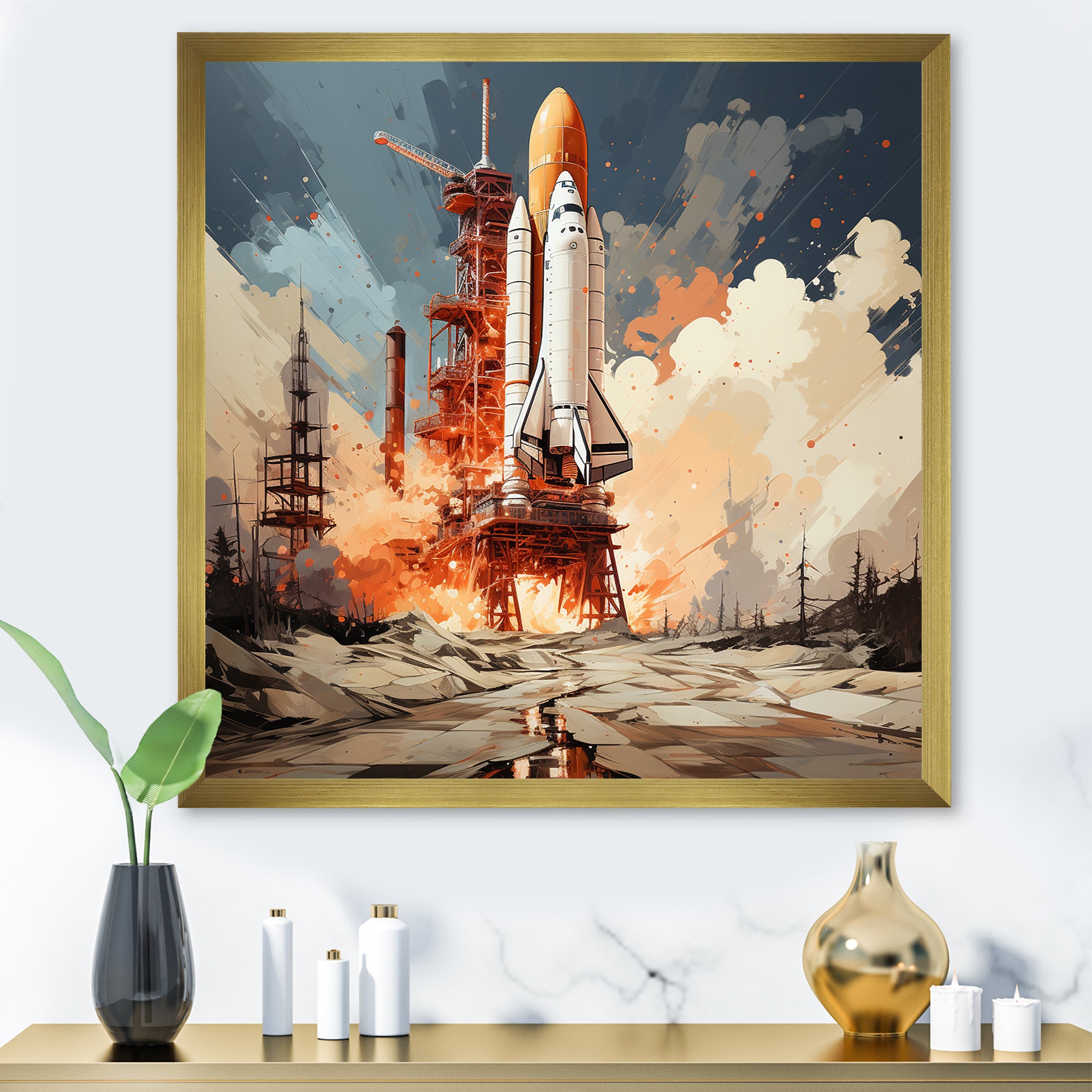 Modern Space Shuttle Launch - Rocketship Canvas Wall Art