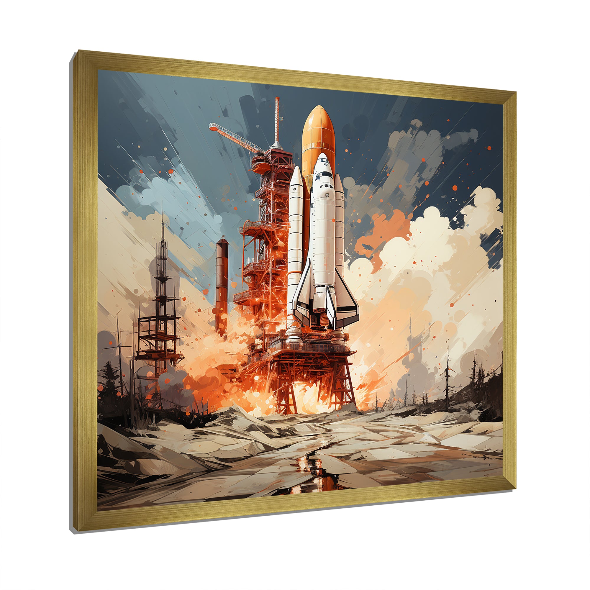 Modern Space Shuttle Launch - Rocketship Canvas Wall Art