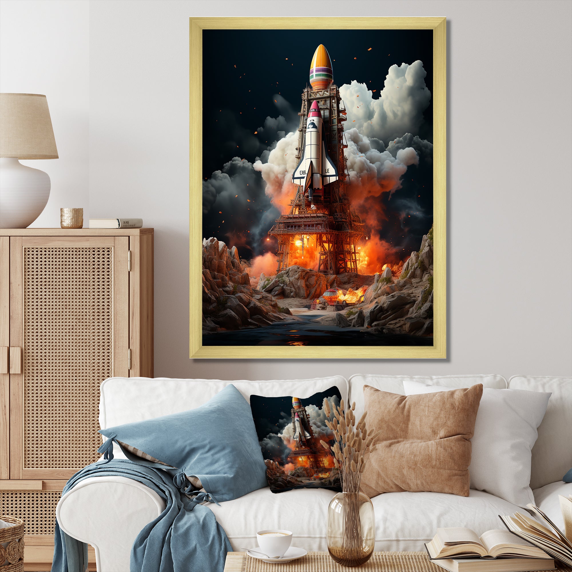 Blastoff Space Shuttle Launch - Rocketship Canvas Wall Art