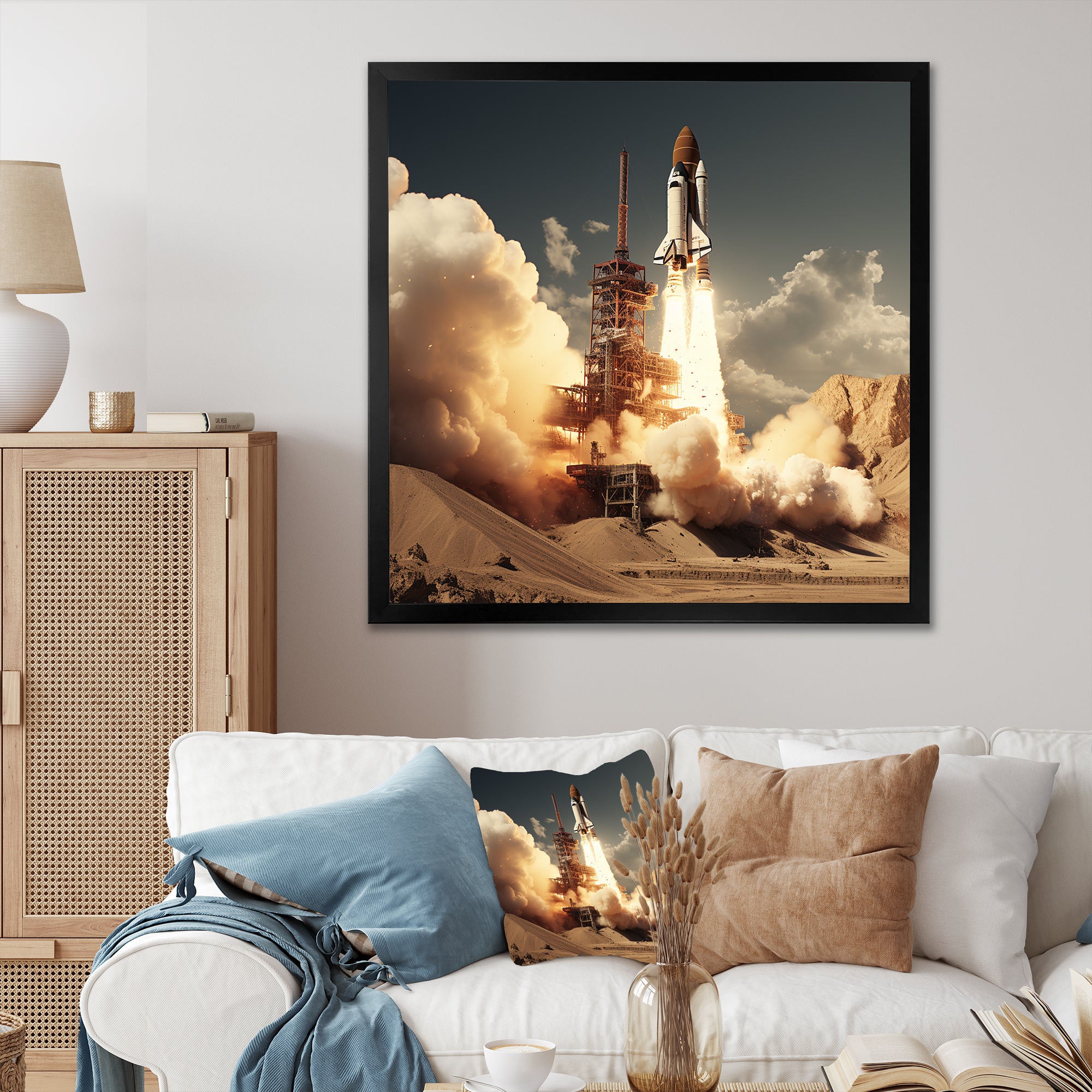 Vintage Expressionist Rocketship Burst - Rocketship Canvas Wall Art
