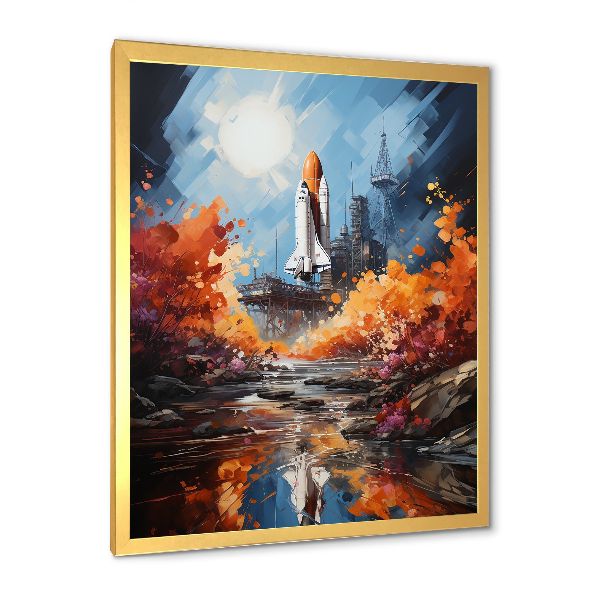 Impressionist Cosmic Rocket Ship Voyage - Rocketship Canvas Wall Art