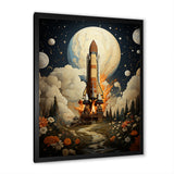 Vintage Impressionist Cosmic Rocket Ship Voyage - Rocketship Canvas Wall Art