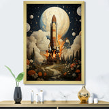 Vintage Impressionist Cosmic Rocket Ship Voyage - Rocketship Canvas Wall Art