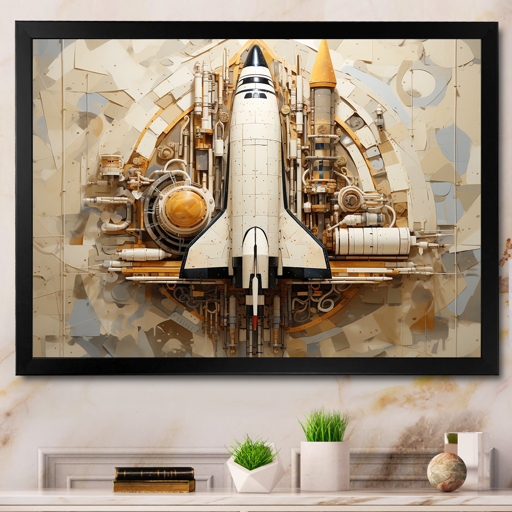 Vintage Cosmic Space Shuttle Voyage - Rocketship Canvas Wall Art