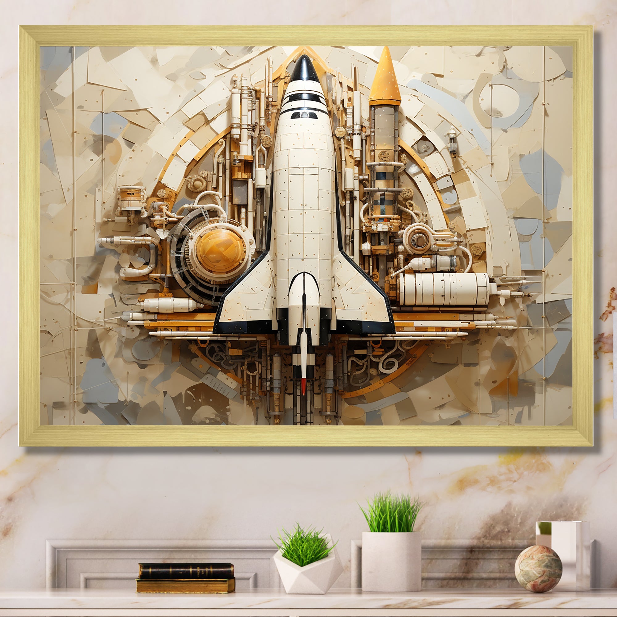 Vintage Cosmic Space Shuttle Voyage - Rocketship Canvas Wall Art