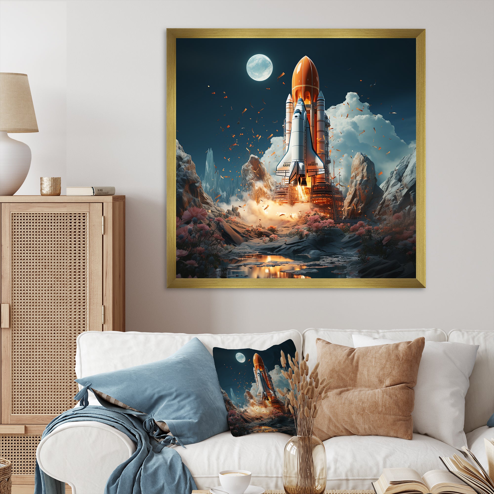 Rocketship Cosmic Odyssey - Rocketship Canvas Wall Art