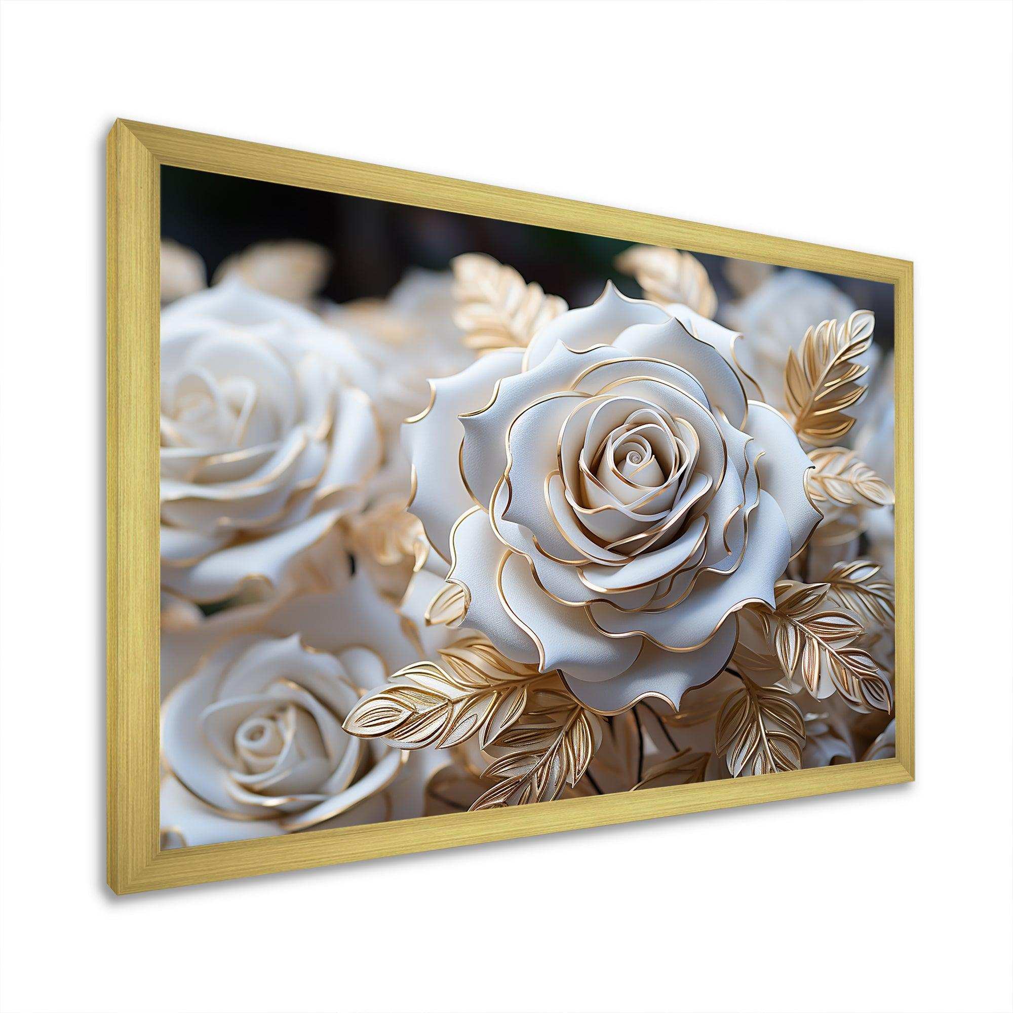 White And Gold Rose Passion - Floral Canvas Wall Art