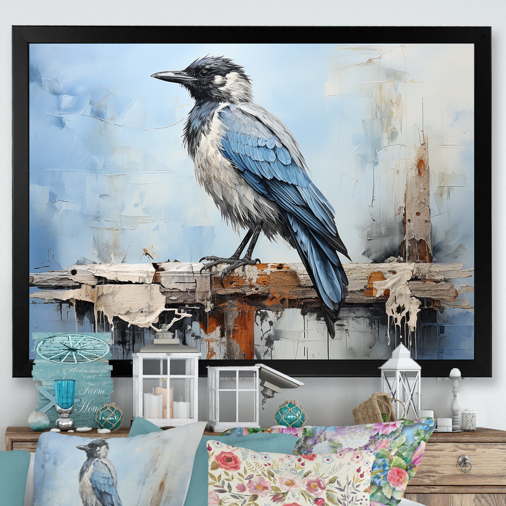 Grey And Blue Majestic Bird - Bird Framed Canvas Art