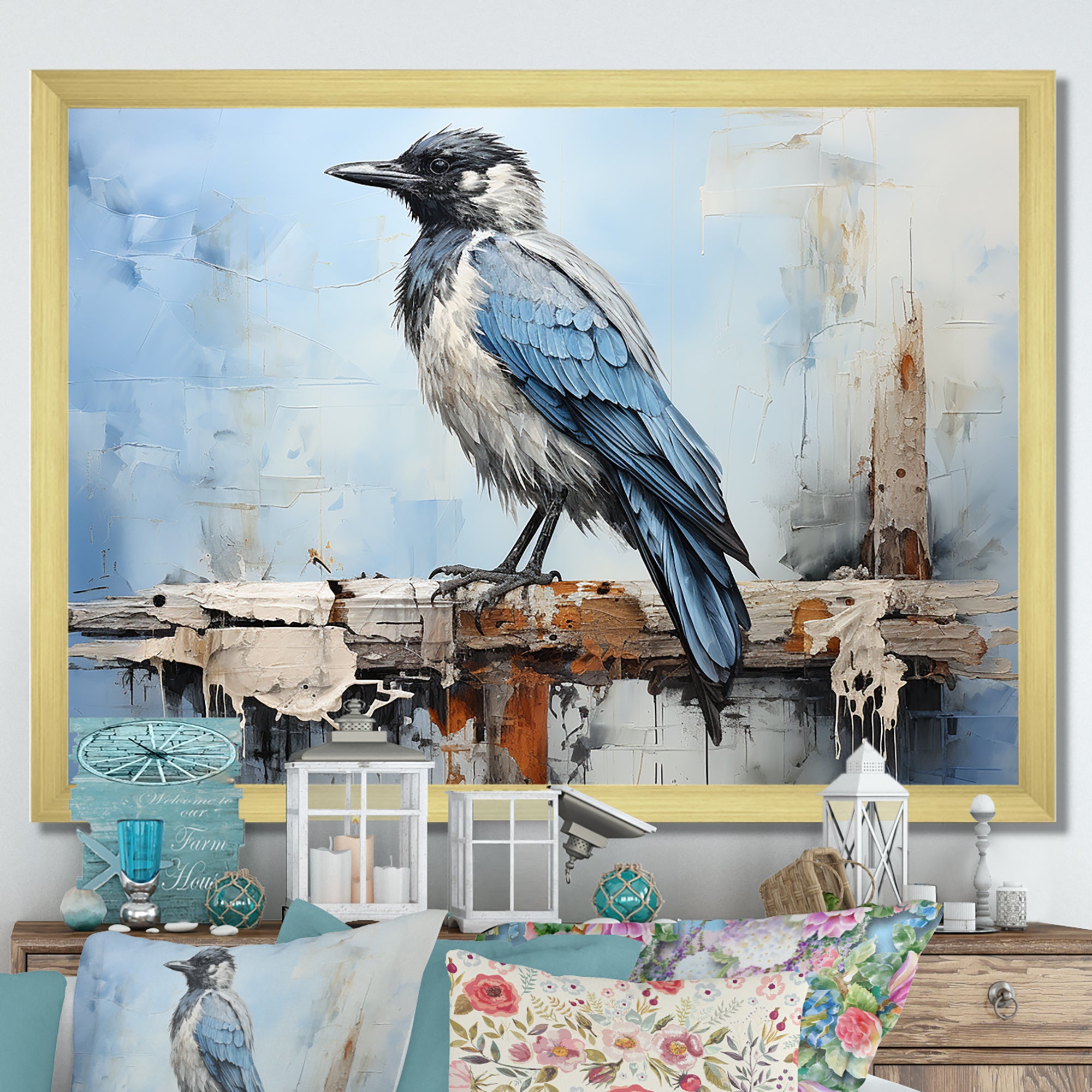 Grey And Blue Majestic Bird - Bird Framed Canvas Art