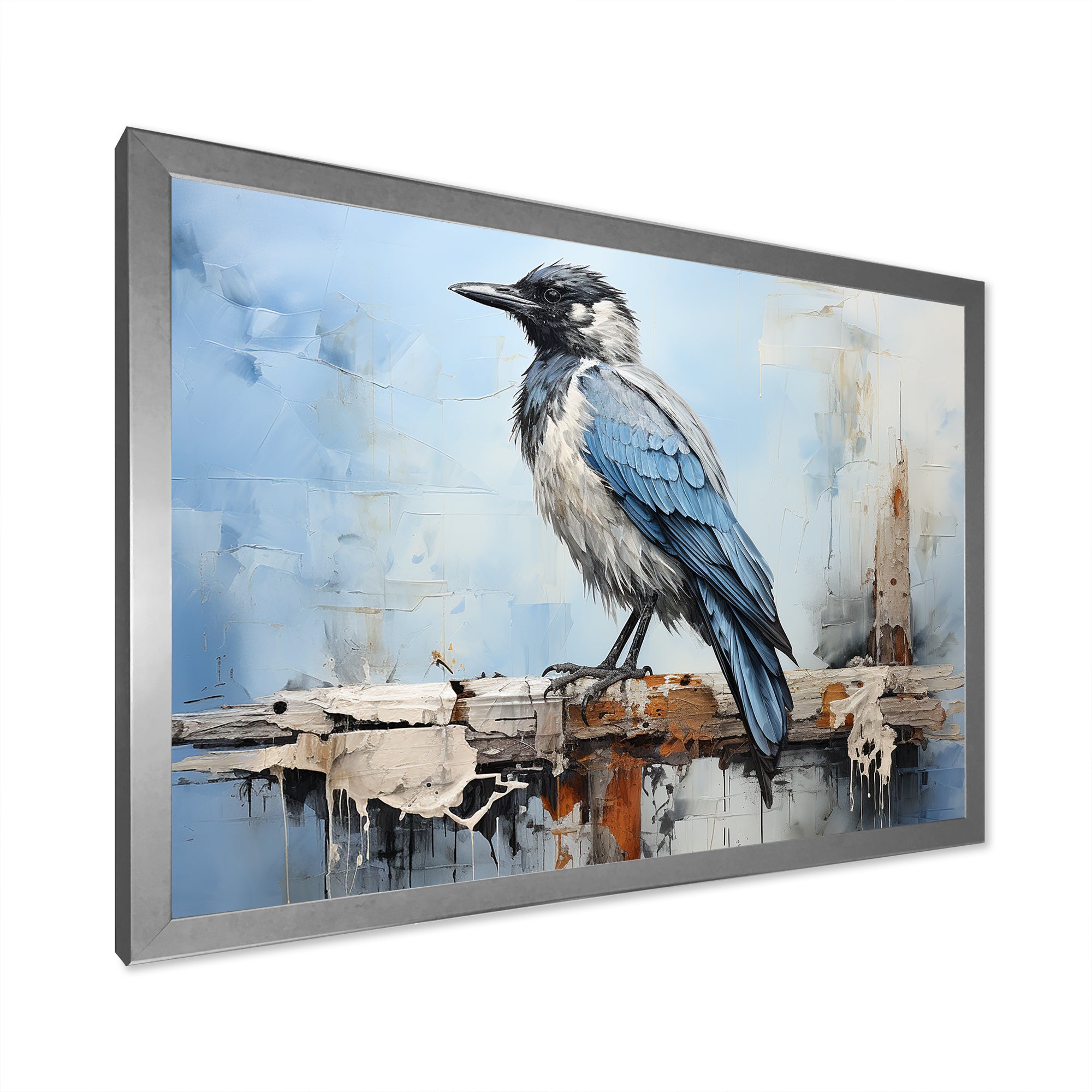 Grey And Blue Majestic Bird - Bird Framed Canvas Art