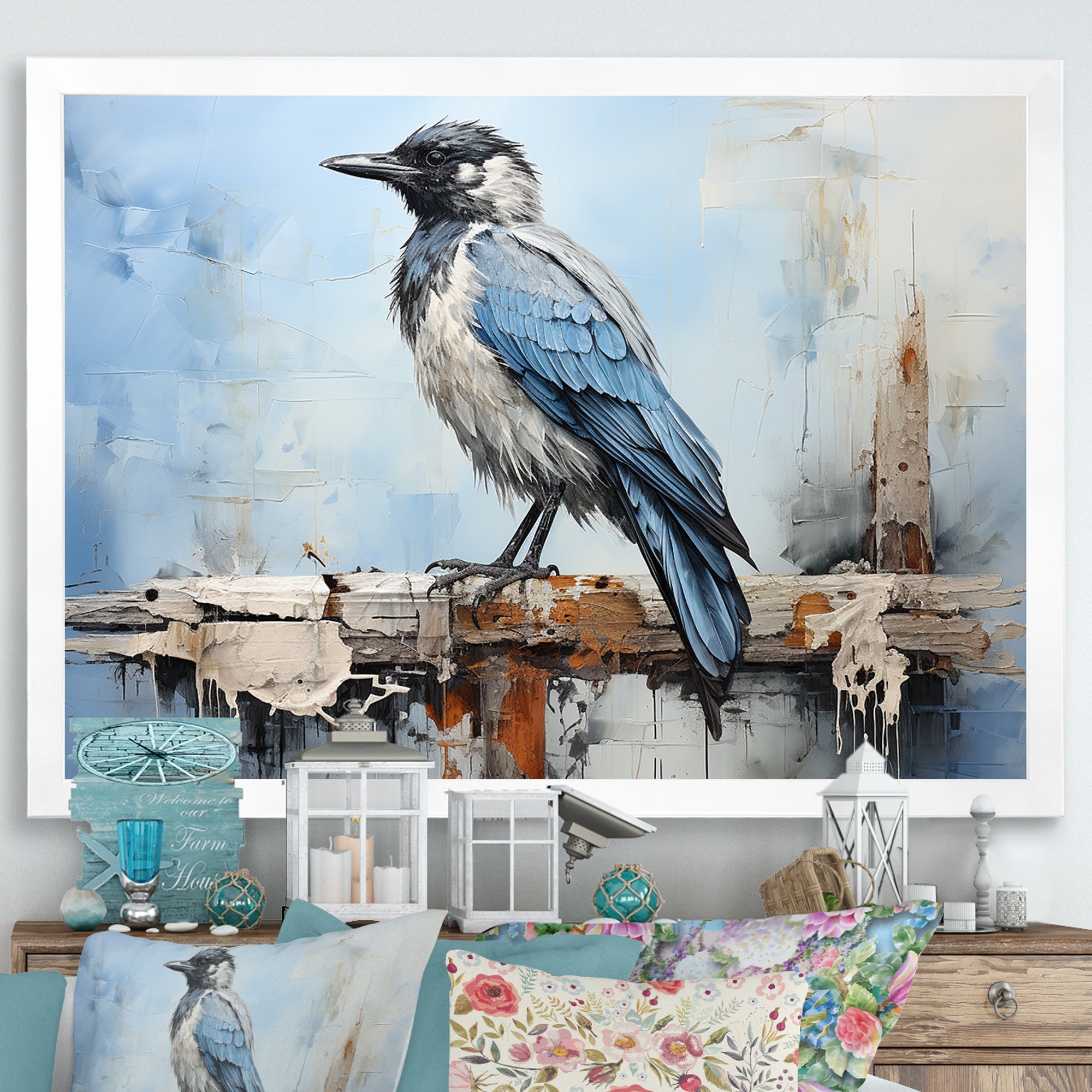 Grey And Blue Majestic Bird - Bird Framed Canvas Art