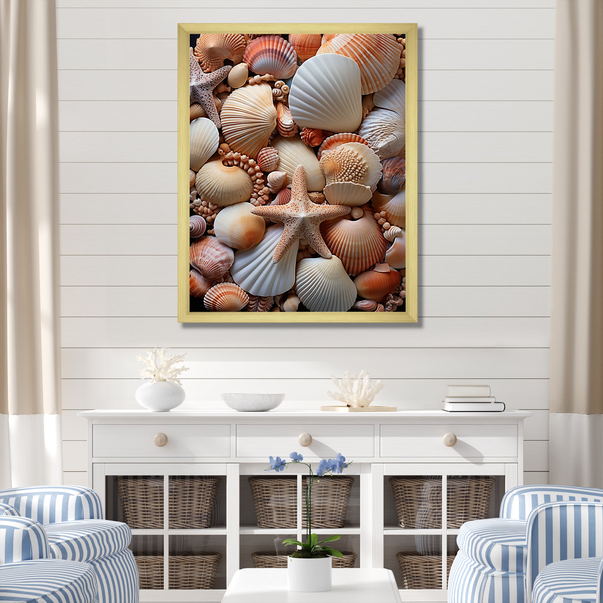 Classic Seashells By The Sea - Seashell Large Canvas Wall Art