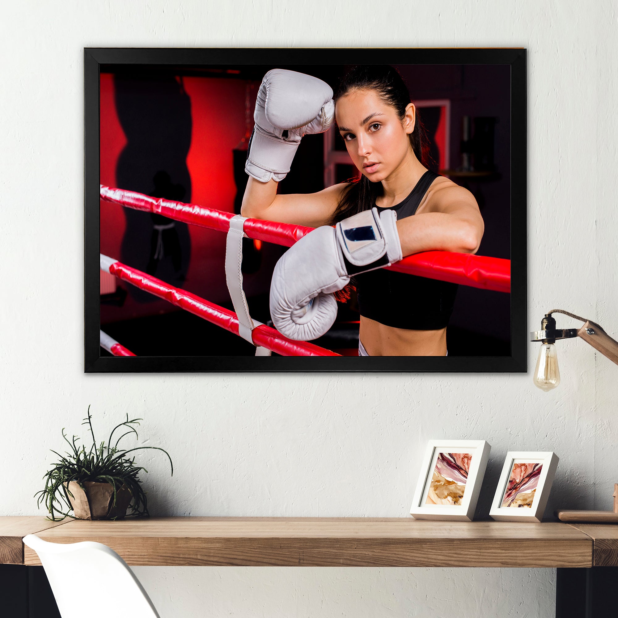 Boxer Girl Posing In The Gym - Sport Boxer Canvas Wall Art