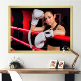 Boxer Girl Posing In The Gym - Sport Boxer Canvas Wall Art