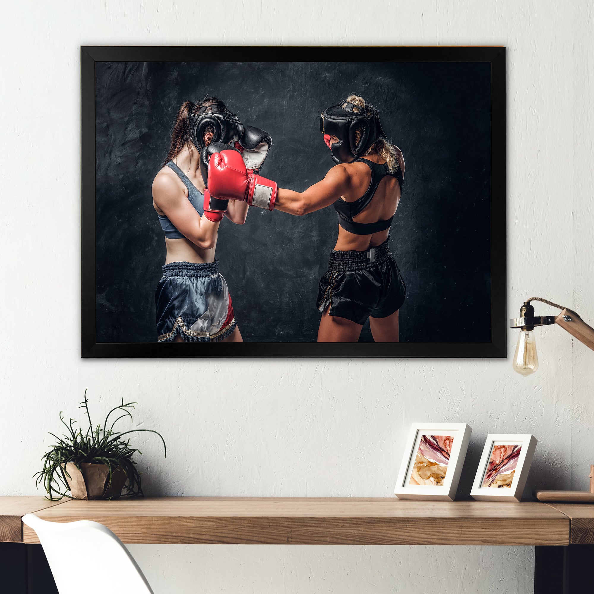 Two Female Boxers Fighting - Sport Boxer Canvas Wall Art