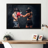 Two Female Boxers Fighting - Sport Boxer Canvas Wall Art