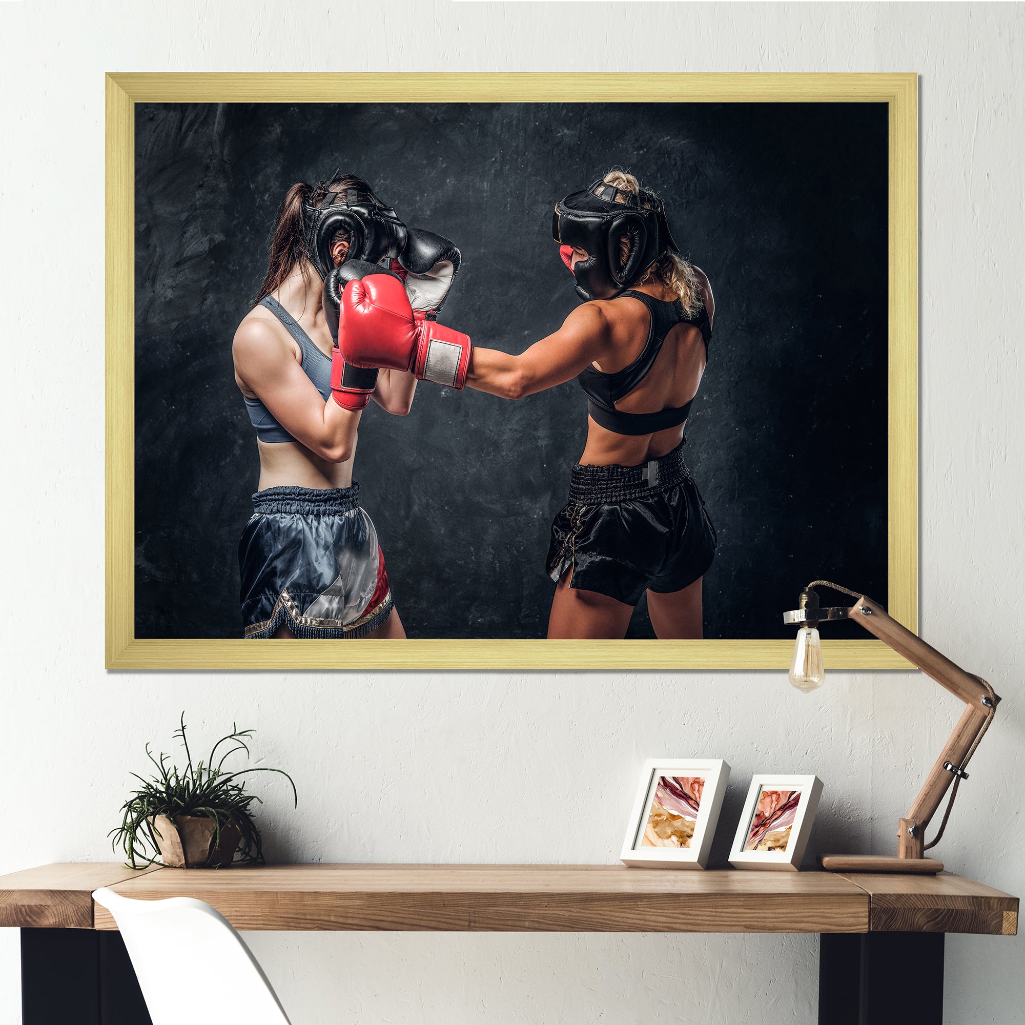 Two Female Boxers Fighting - Sport Boxer Canvas Wall Art