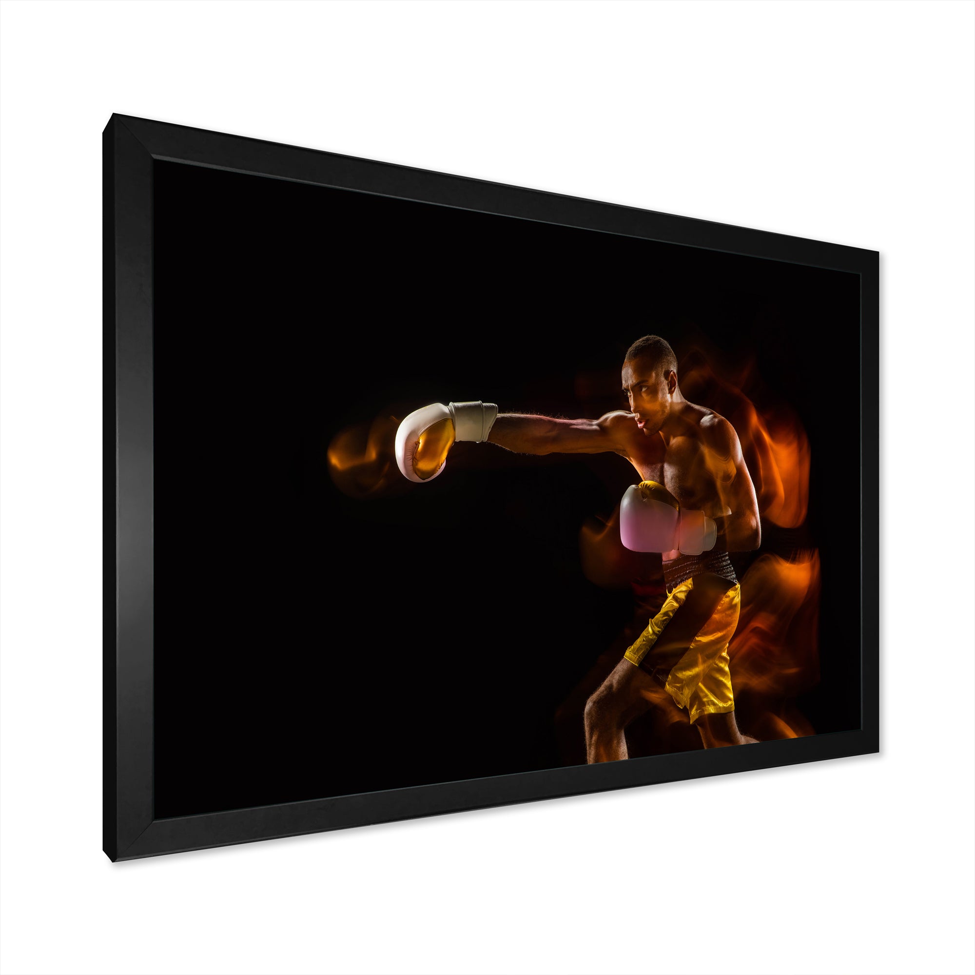 Professional Boxer Training Isolated On Black - Sport Boxer Canvas Wall Art