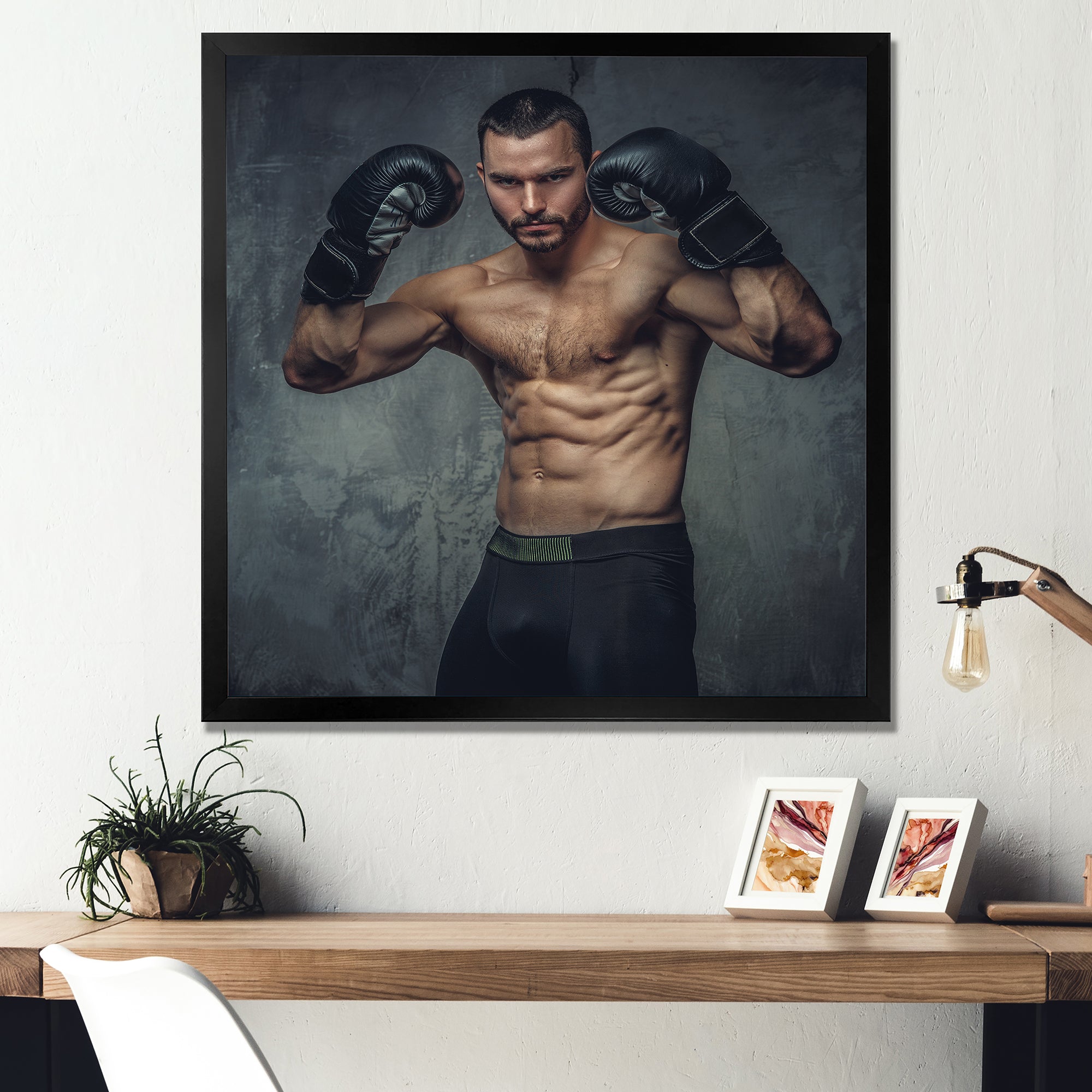 Shirtless Aggressive Fighter Boxer Gloves - Sport Boxer Canvas Wall Art