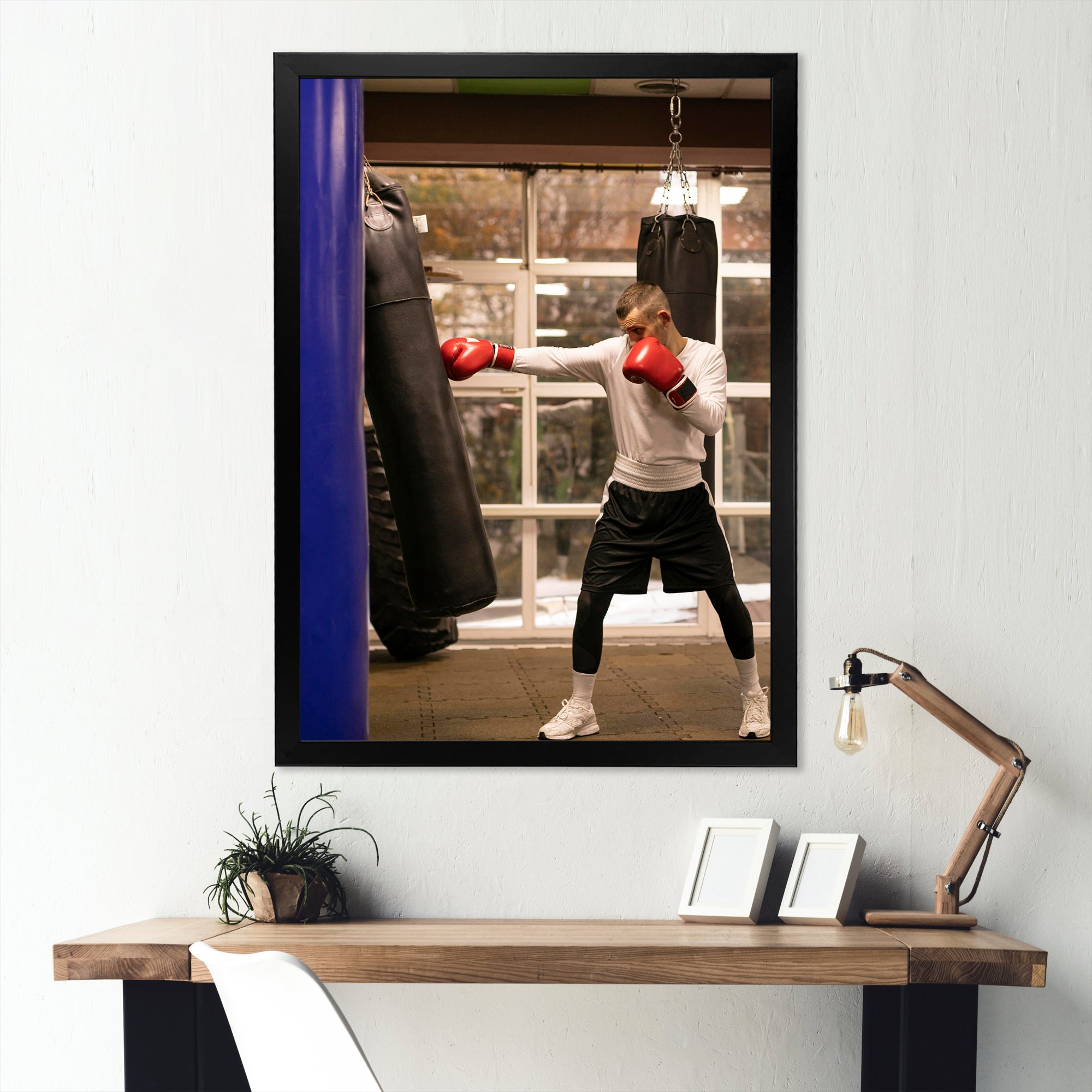 Side View Boxer Of Practicing With Punching Bag - Sport Boxer Canvas Wall Art