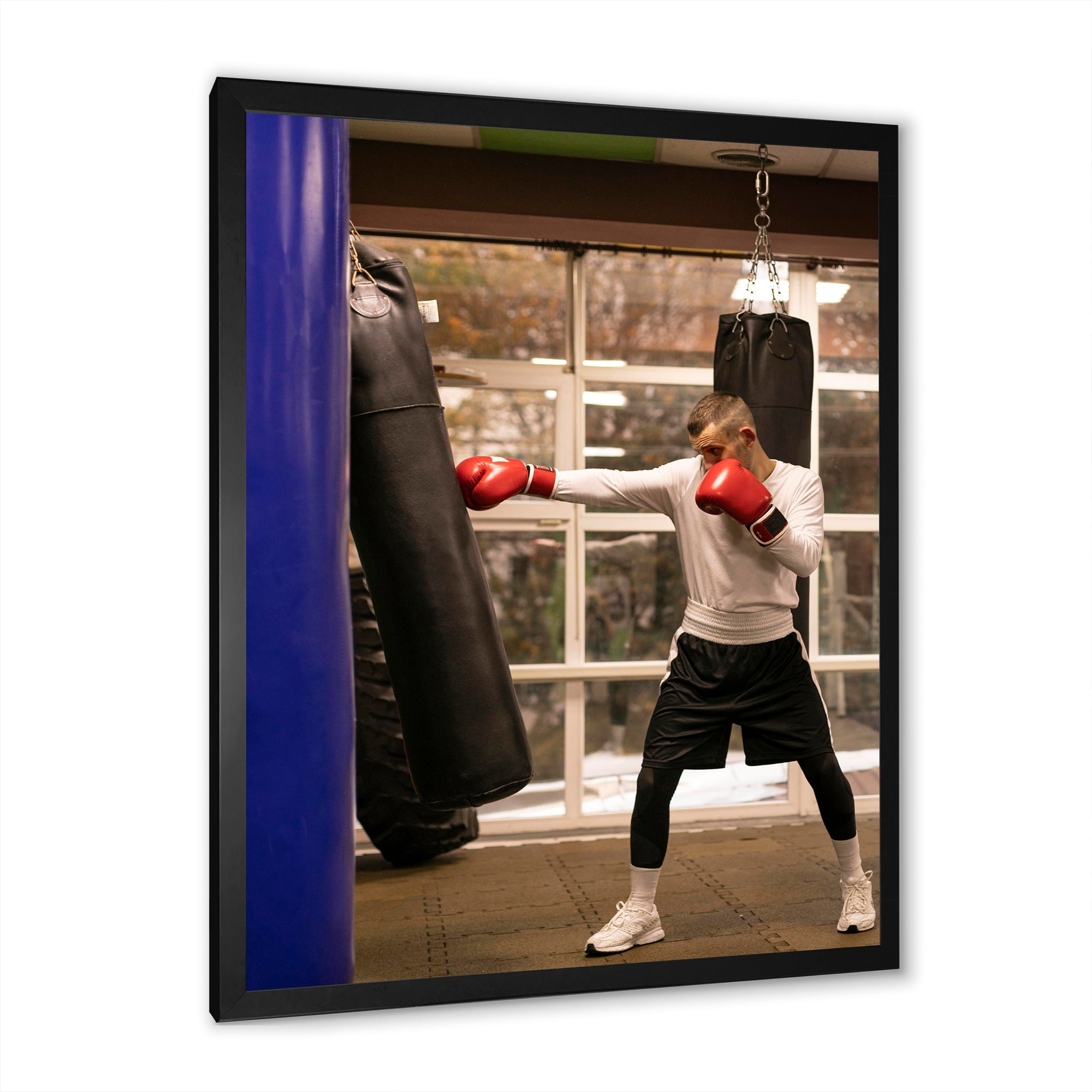 Side View Boxer Of Practicing With Punching Bag - Sport Boxer Canvas Wall Art