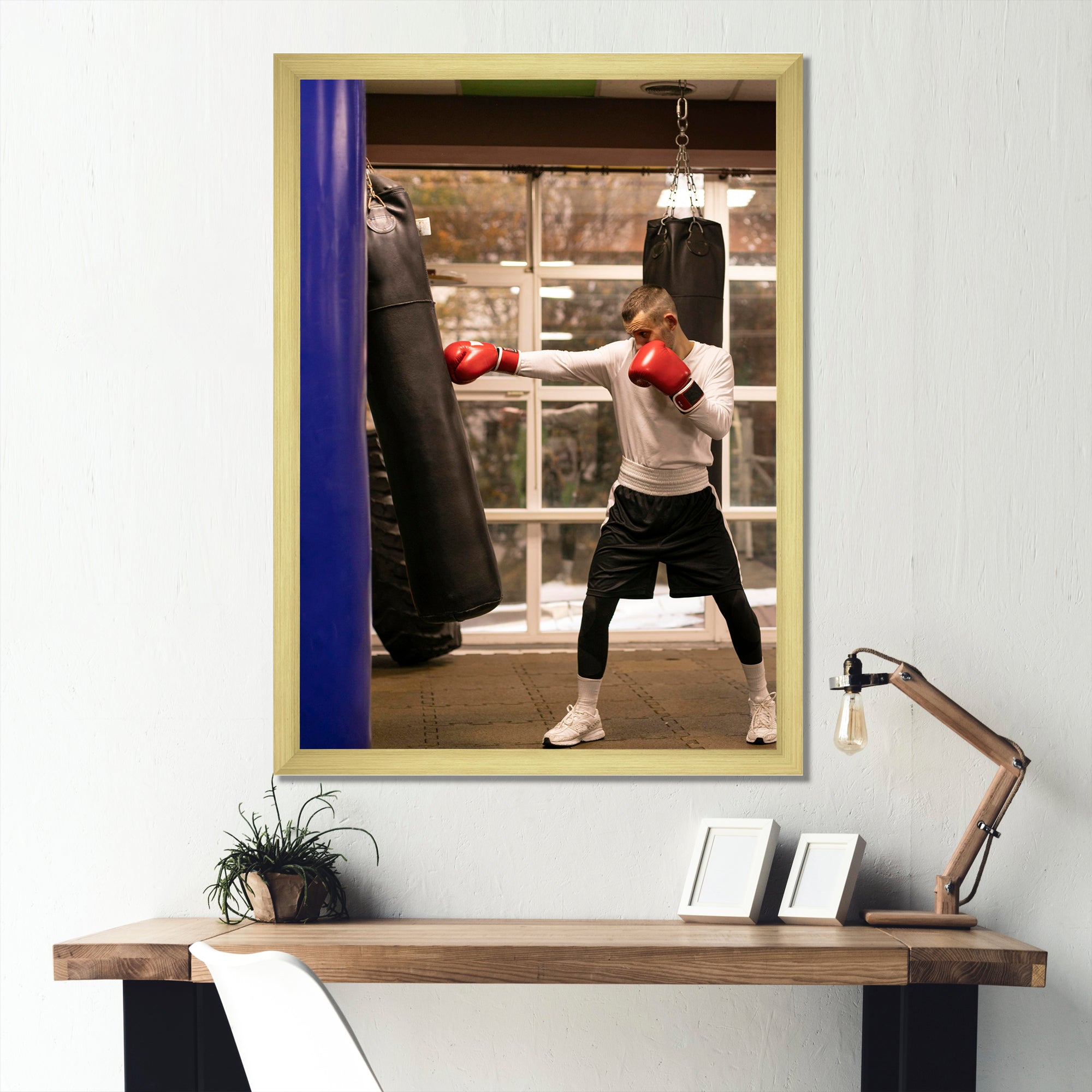 Side View Boxer Of Practicing With Punching Bag - Sport Boxer Canvas Wall Art