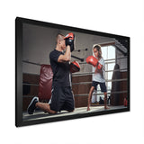Young Trainer Training A Little Girl Boxer - Sport Boxer Canvas Wall Art