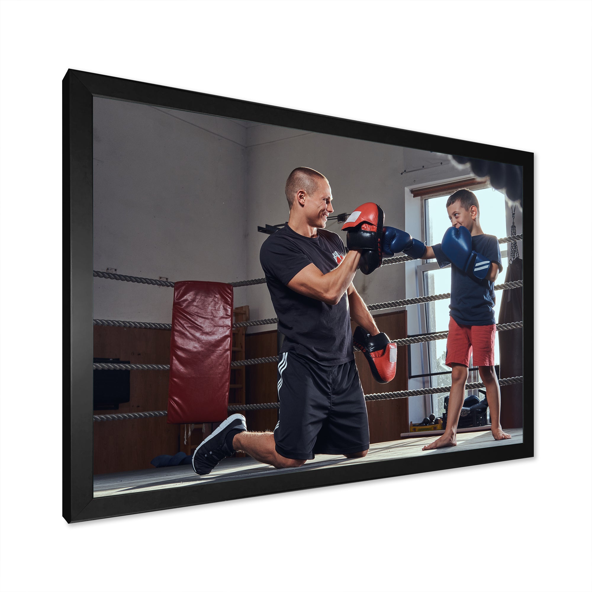 Young Trainer Training A Little Boy Boxer - Sport Boxer Canvas Wall Art