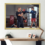 Young Trainer Training A Little Boy Boxer - Sport Boxer Canvas Wall Art