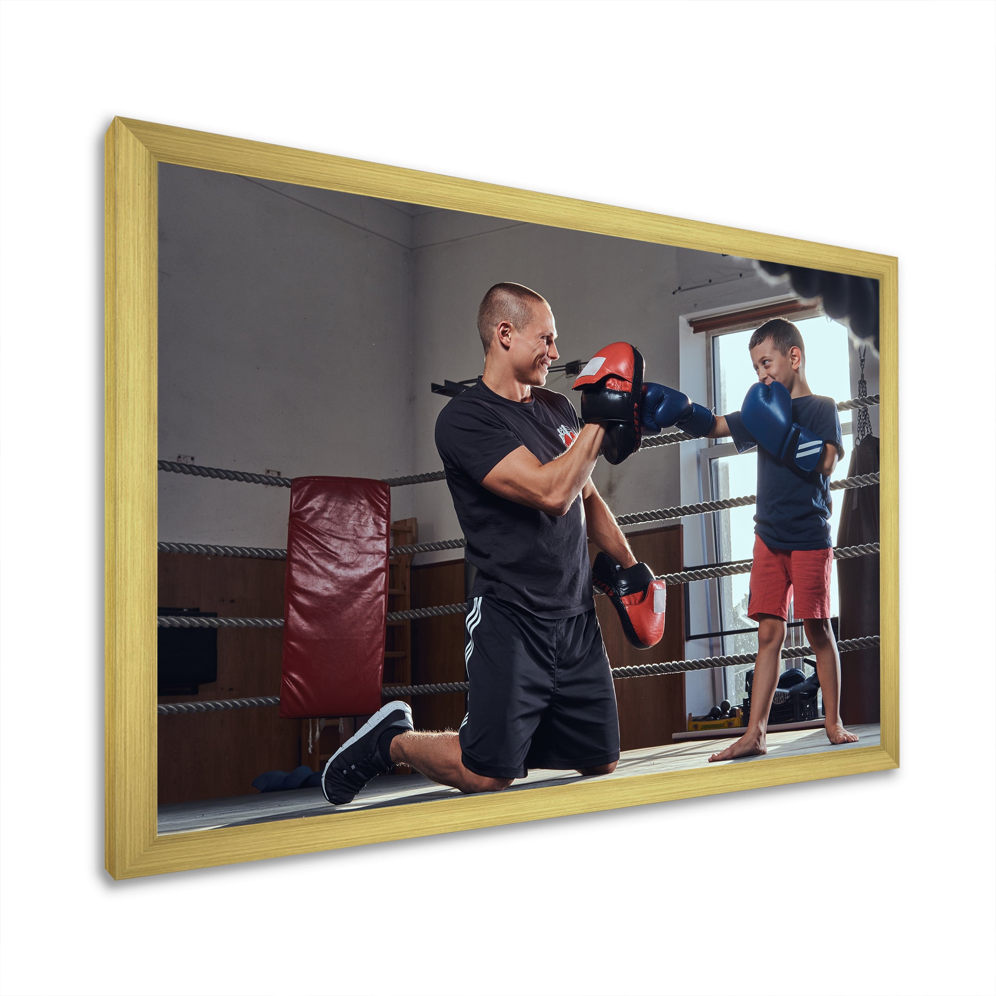 Young Trainer Training A Little Boy Boxer - Sport Boxer Canvas Wall Art