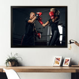 Sportive Blond Woman Has Boxing Training With Her Trainer - Sport Boxer Canvas Wall Art