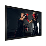 Sportive Blond Woman Has Boxing Training With Her Trainer - Sport Boxer Canvas Wall Art
