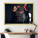 Sportive Blond Woman Has Boxing Training With Her Trainer - Sport Boxer Canvas Wall Art