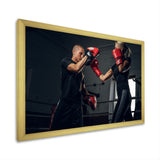 Sportive Blond Woman Has Boxing Training With Her Trainer - Sport Boxer Canvas Wall Art