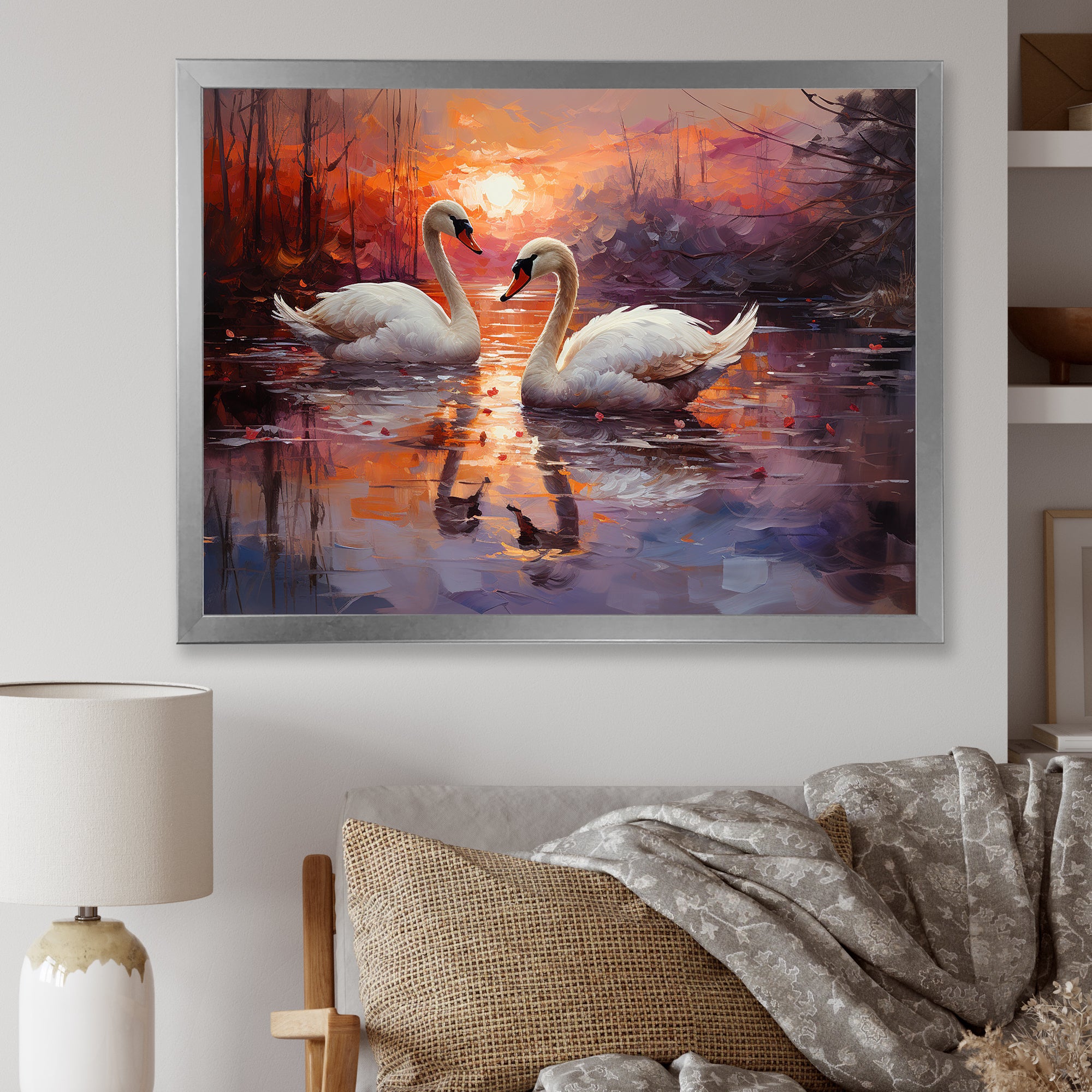 Swan Lake Twilight - Swans Wall Art Prints