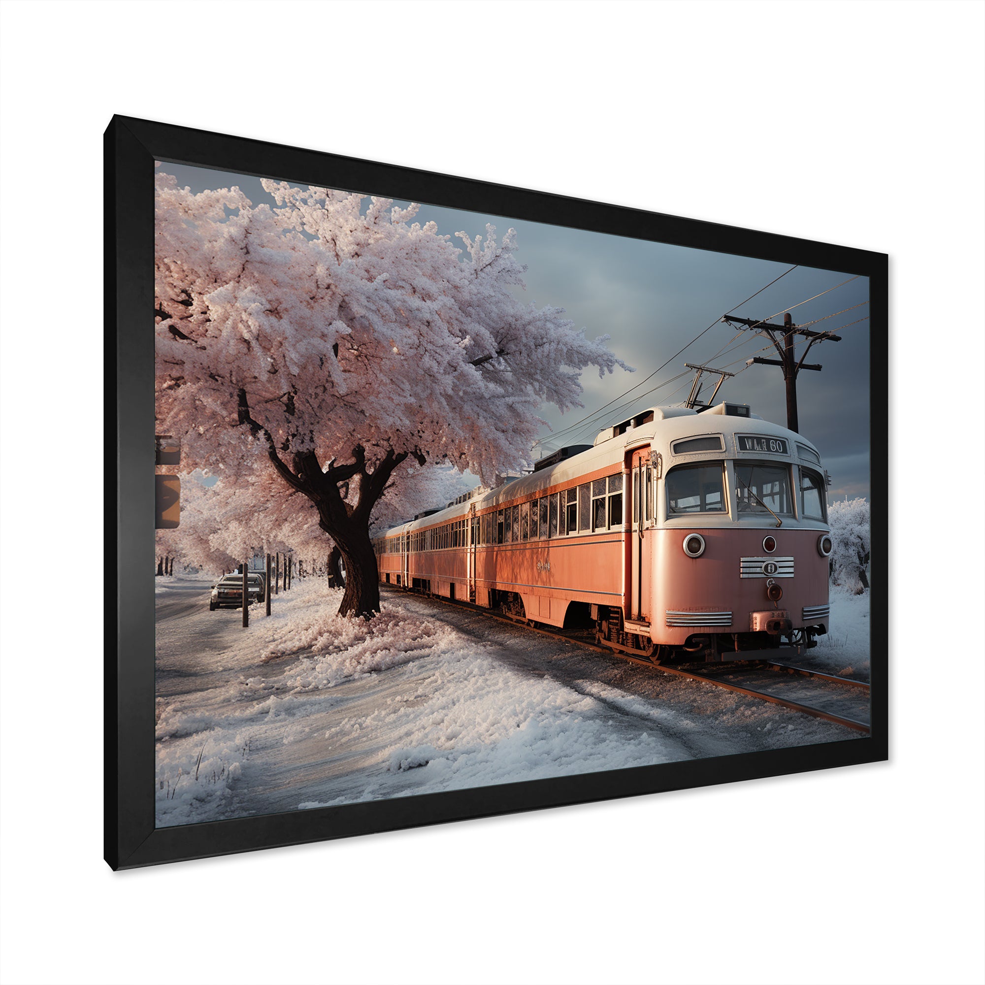 Orange Train Charm In Winter - Train Canvas Wall Art