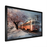 Orange Train Charm In Winter - Train Canvas Wall Art
