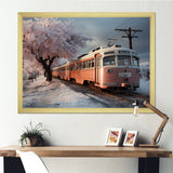 Orange Train Charm In Winter - Train Canvas Wall Art