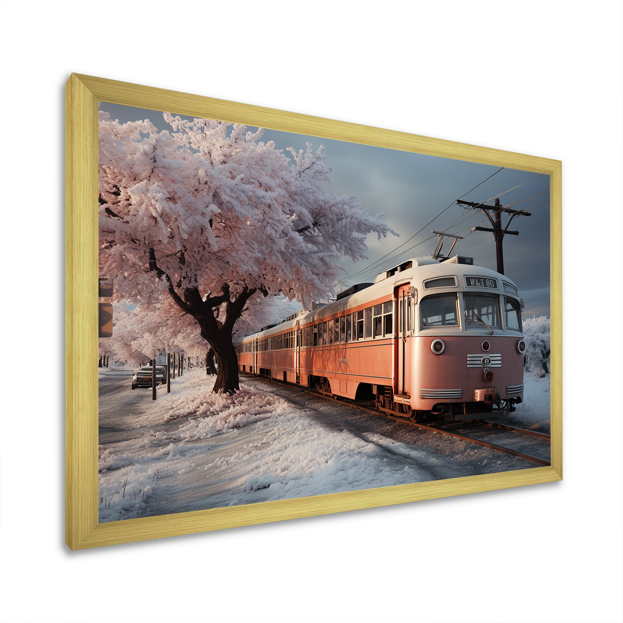 Orange Train Charm In Winter - Train Canvas Wall Art