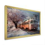 Orange Train Charm In Winter - Train Canvas Wall Art