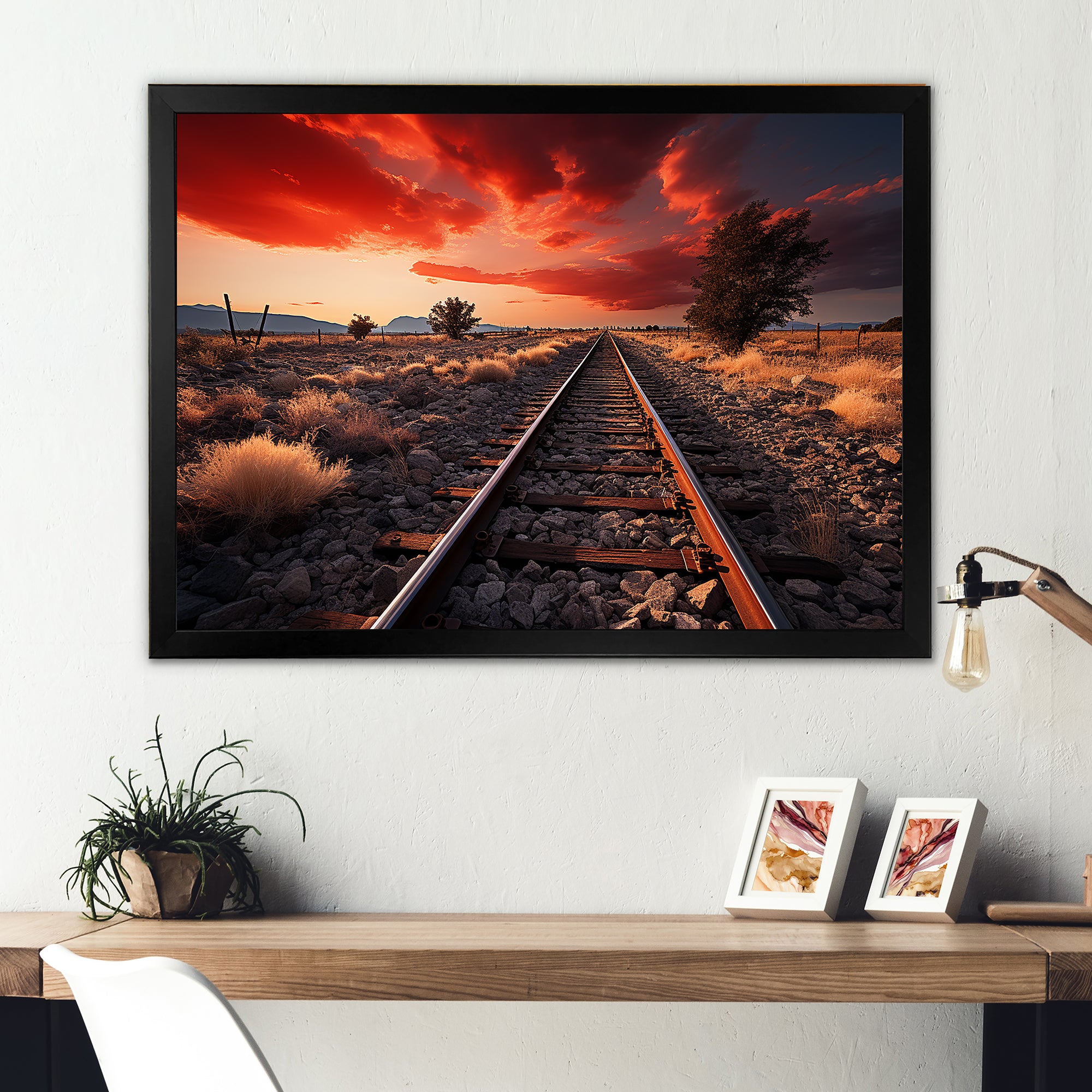 Train Tracks Red Scenery - Train Canvas Wall Art