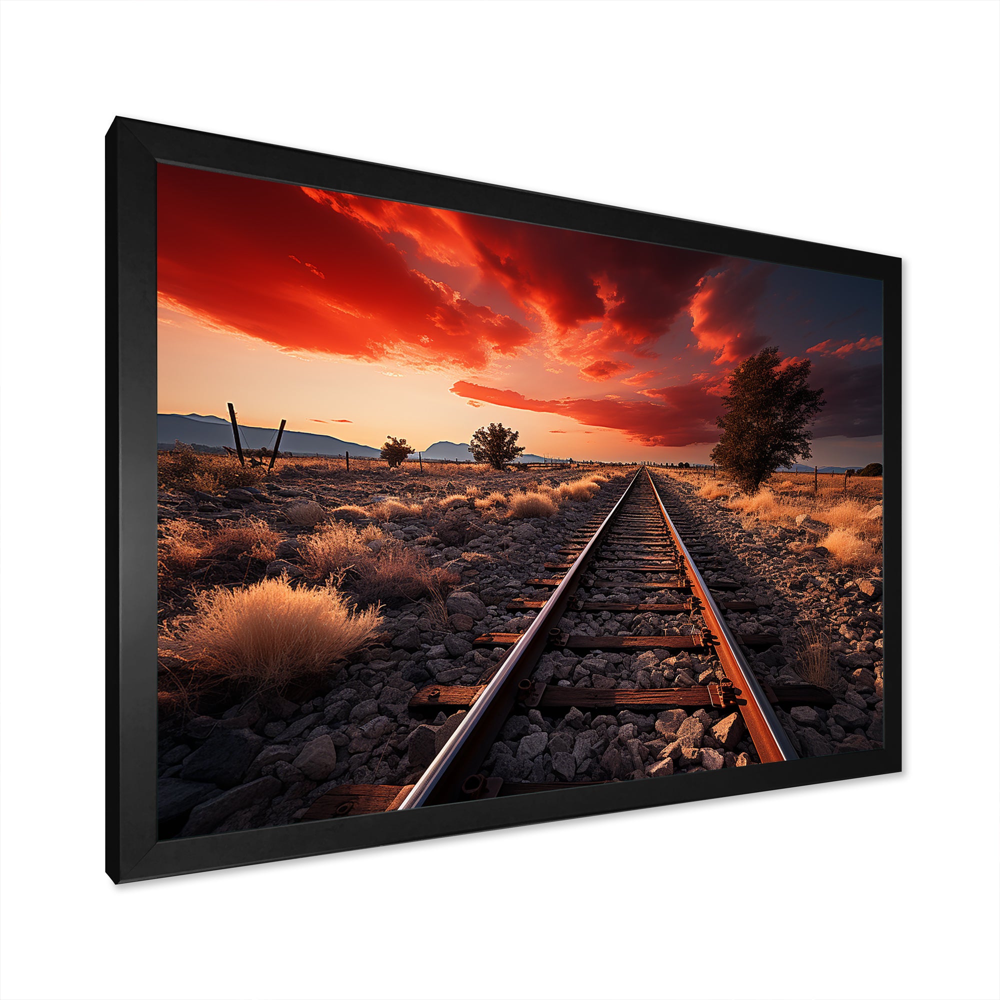 Train Tracks Red Scenery - Train Canvas Wall Art