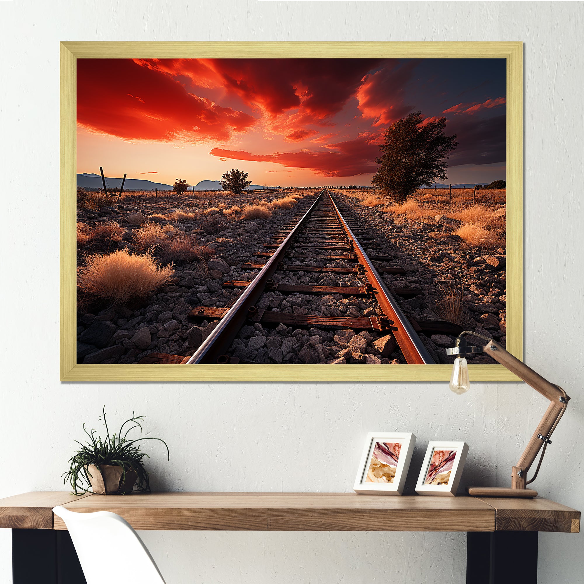 Train Tracks Red Scenery - Train Canvas Wall Art