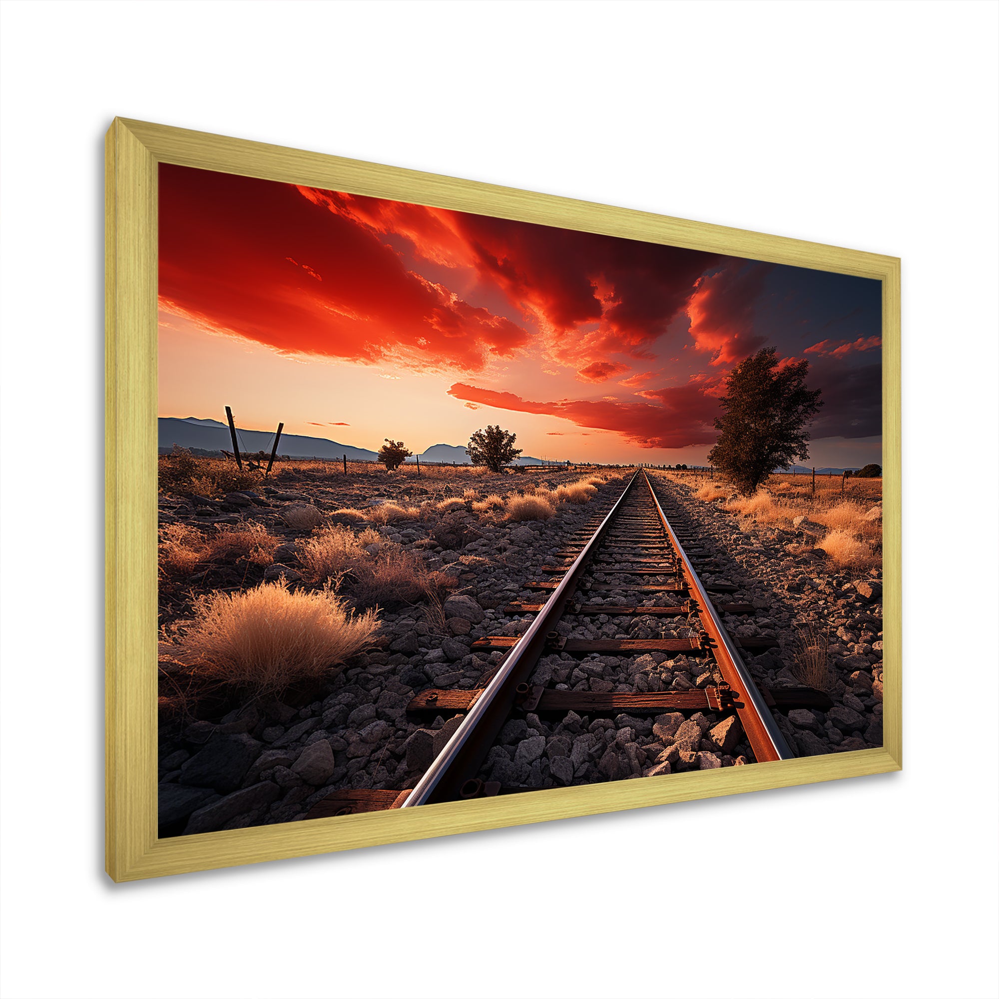 Train Tracks Red Scenery - Train Canvas Wall Art