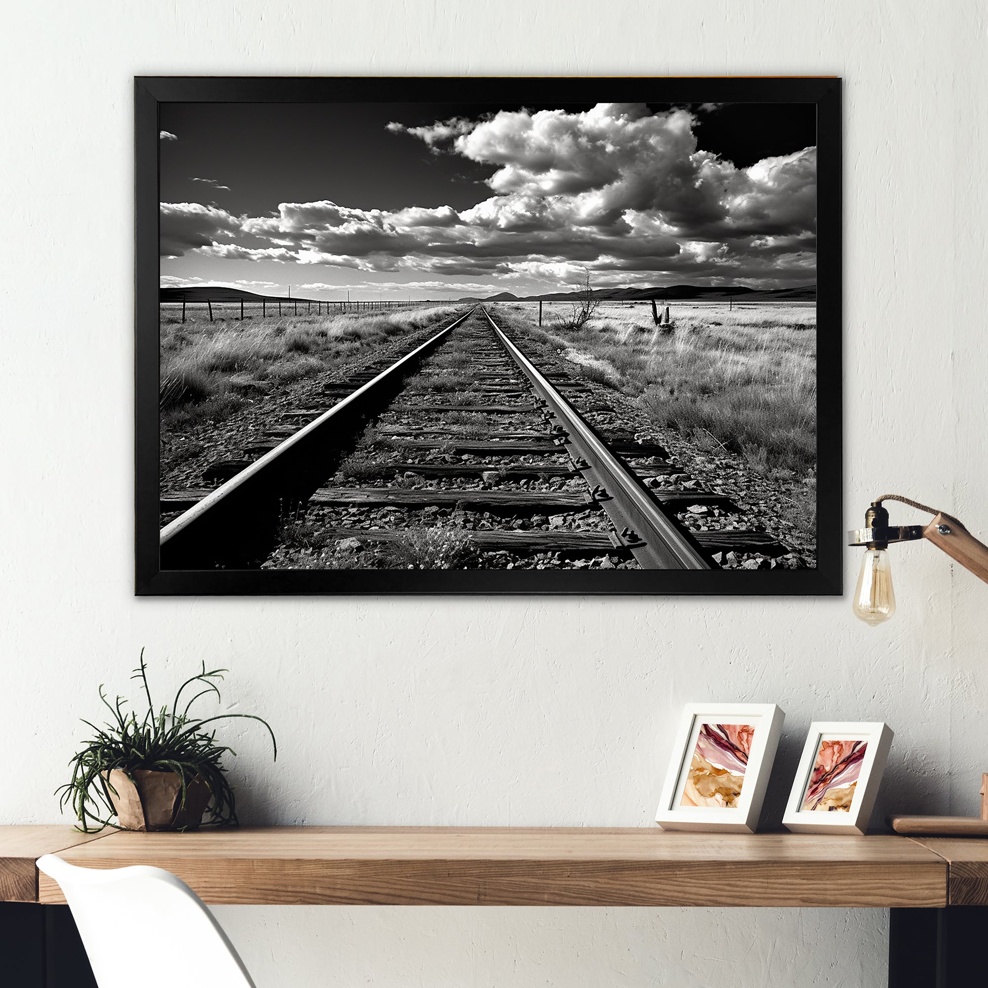 Black And White Train Tracks Photo - Train Canvas Wall Art
