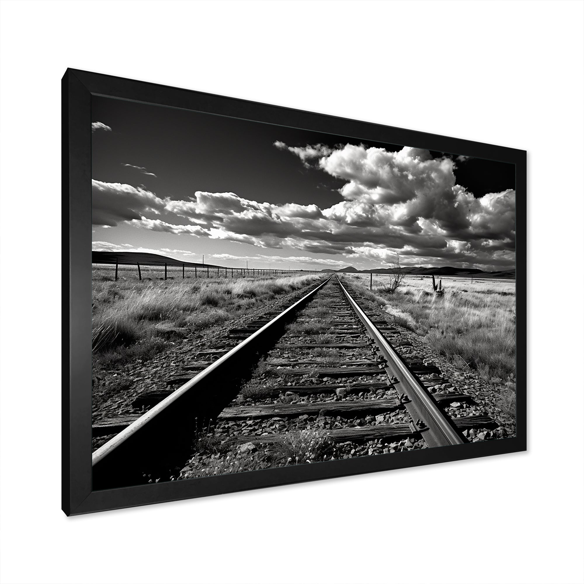 Black And White Train Tracks Photo - Train Canvas Wall Art