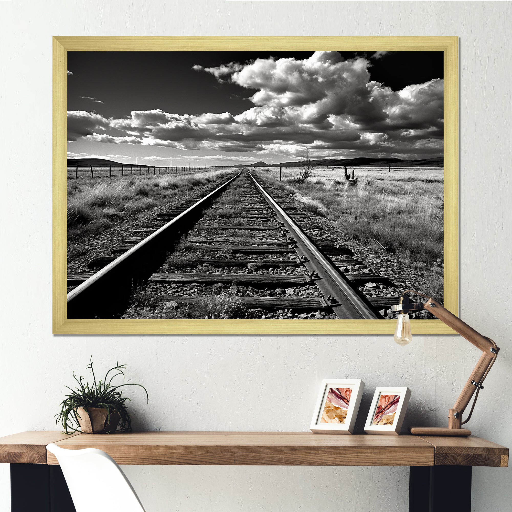 Black And White Train Tracks Photo - Train Canvas Wall Art