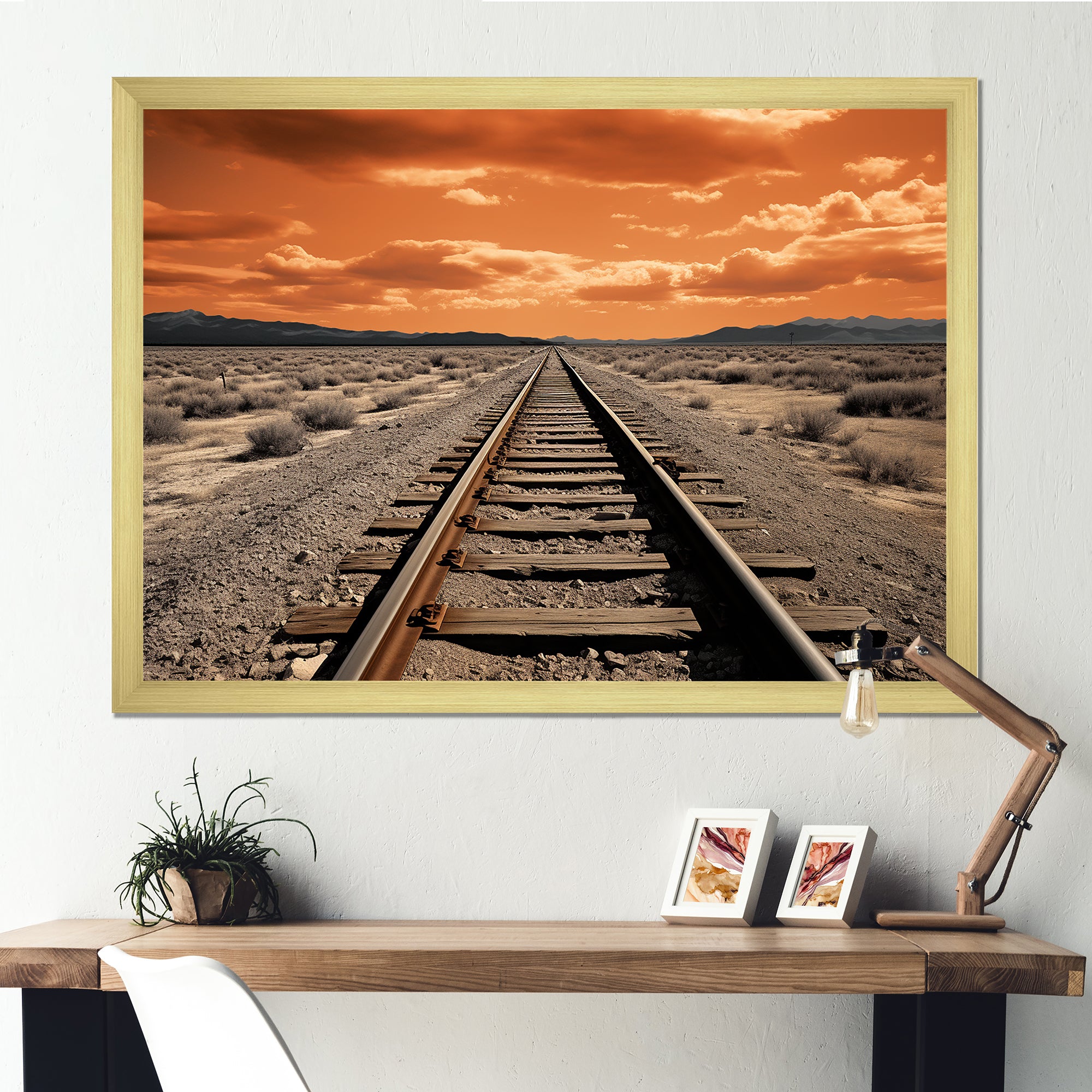 Train Tracks Minimalism Scenery - Train Canvas Wall Art