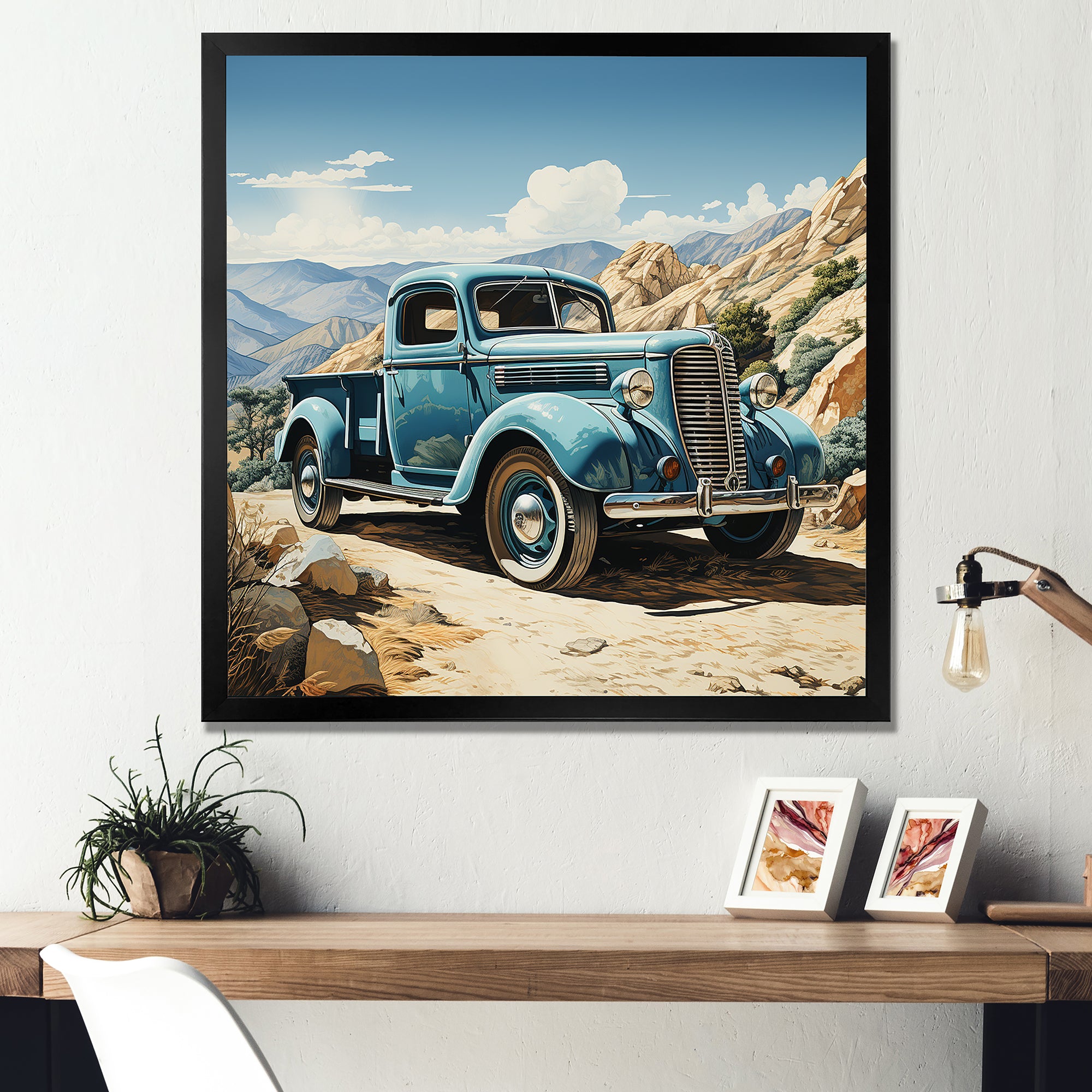 Blue Vintage Pickup In Nevada - Pickup Truck Canvas Wall Art