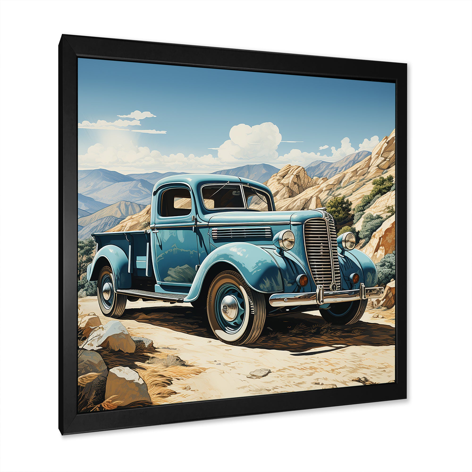 Blue Vintage Pickup In Nevada - Pickup Truck Canvas Wall Art